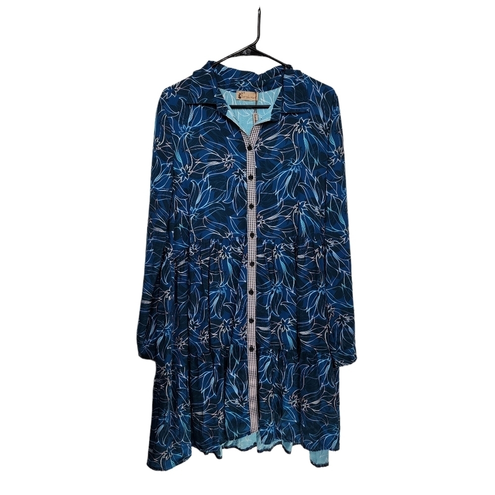 Karakorum Women's Blue Floral Button-Front Mini Dress - M